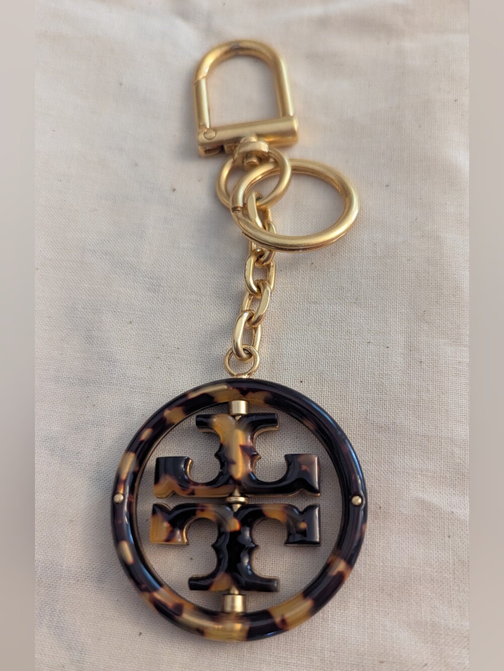 Tortoiseshell Logo Keychain with Gold Hardware - Tory Burch